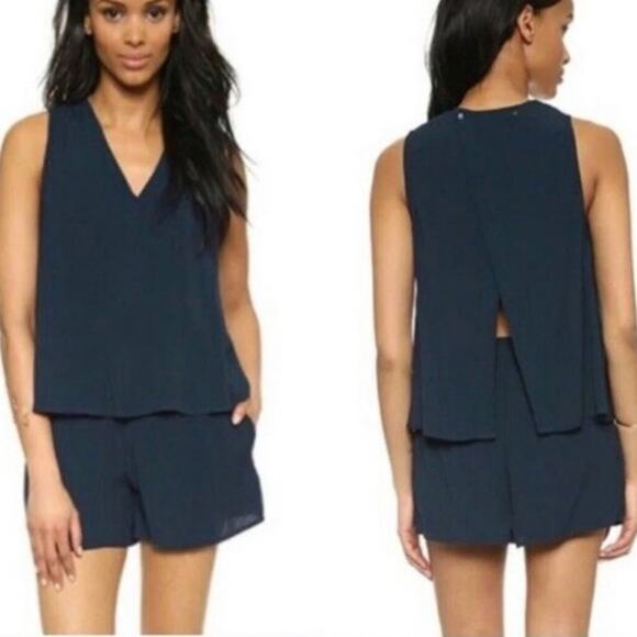 Madewell Overlay Sleeveless V-Neck Open Back Flowing Romper with Pockets - Picture 2 of 14